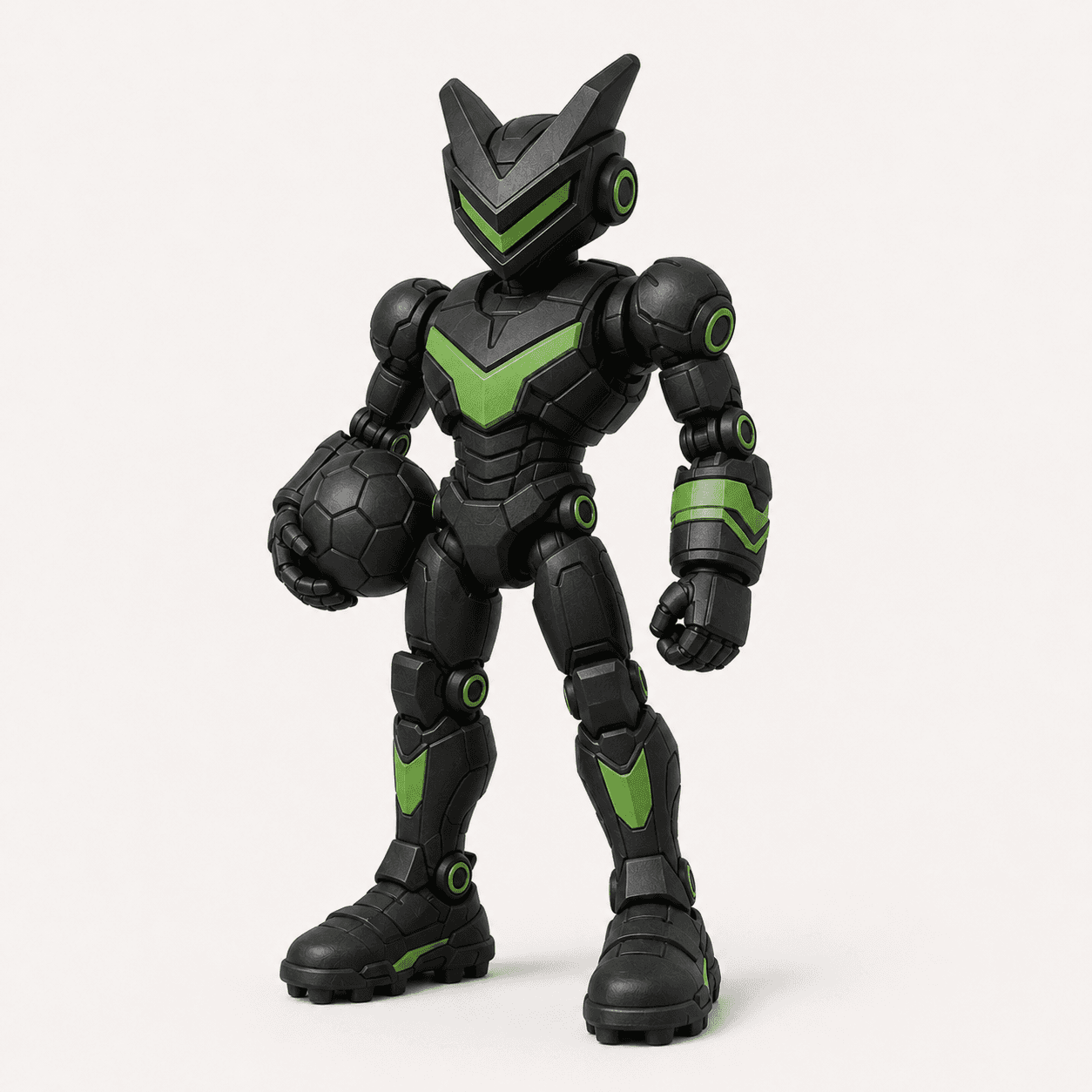 Figura conceptual VYVO ARENA verde y negra con uniforme deportivo futurista.